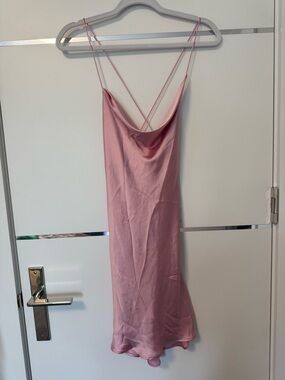 Pink Satin Slip Dress with Cowl Neck